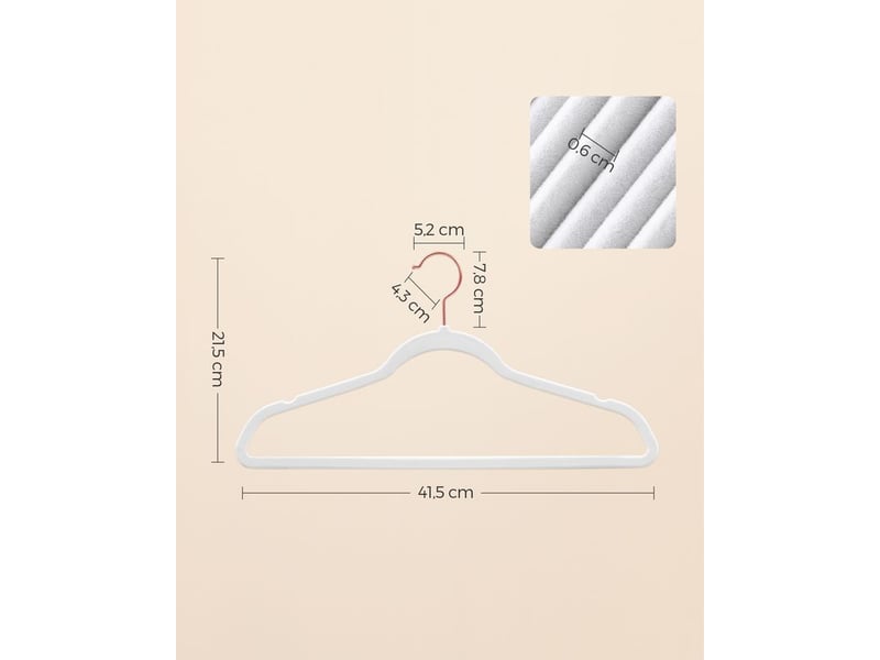  Lot de 50 cintres velours adulte, longueur 41,5 cm, fin, grande capacité de charge, avec crochets pivotants à 360°, pour manteaux, chemises, blanc et rose gold  - Conforama B