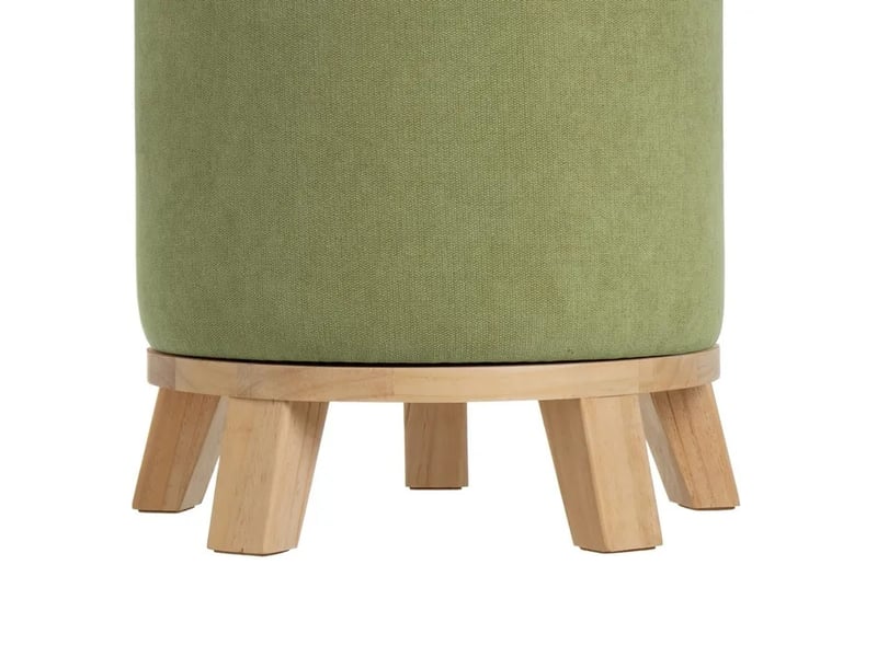  Pouf rond rembourré en chenille avec piètement en bois, coloris vert - diamètre 40 x hauteur 45 cm  - Conforama E