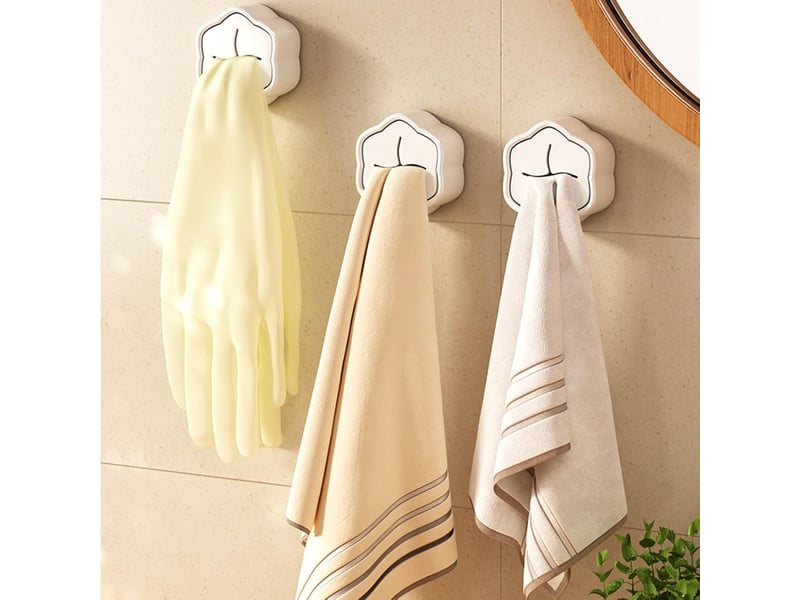  Lot de 4 porte-torchons de cuisine sans perçage, accroche-serviette mural en abs design élégant, rangement pratique pour salle de bain et placard, blanc  - Conforama B