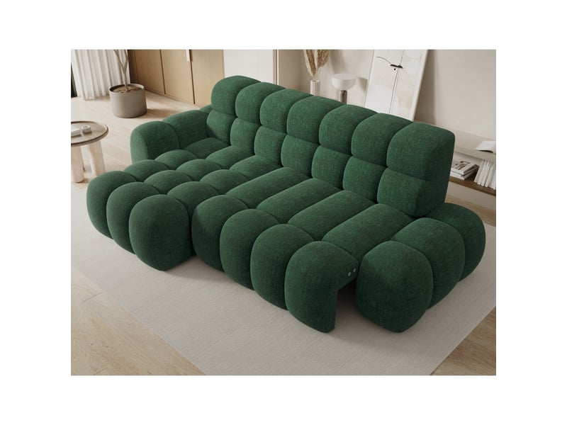  Canapé d'angle convertible bulla 3 places vert émeraude angle gauche – tissu bouclette avec extension d'assise électrique  - Conforama D