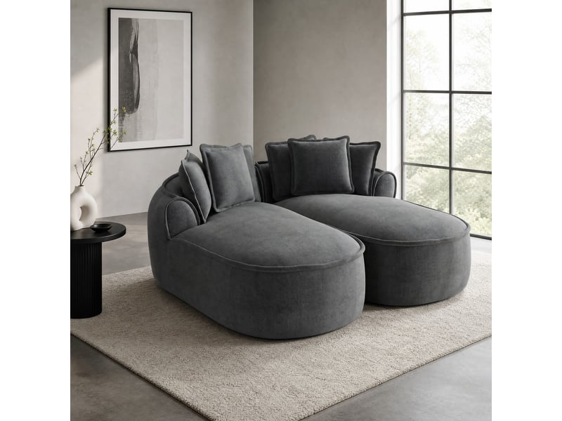  Canapé modulable convertible 2 places en chenille gris, sans cadre, avec coussins  - Conforama D