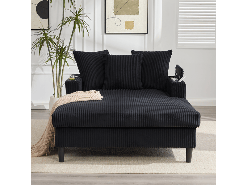 Canapé droit fixe 1 place tissu led noir - Conforama D