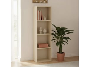 Etagère cube meuble de rangement compact à 4 niches ouvertes, coloris greige - longueur 30 x profondeur 24 x hauteur 106 cm