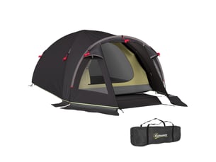 Tente de camping 2 places légère et stable avec protection uv 50+, tente tunnel avec auvent, porte latérale et fenêtre, noire