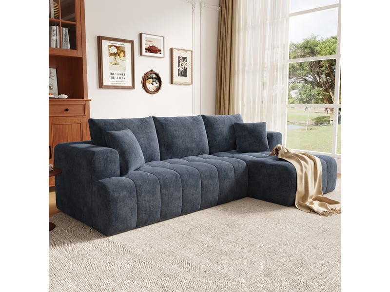 Canapé d'angle modulaire sans montage 3 à 4 places 244,5 x 136 cm chenille bleue - Conforama W