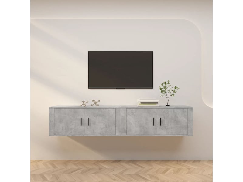  Lot de 2 meuble tv mural, meuble tv suspendu gris béton 100x34,5x40 cm  - Conforama B