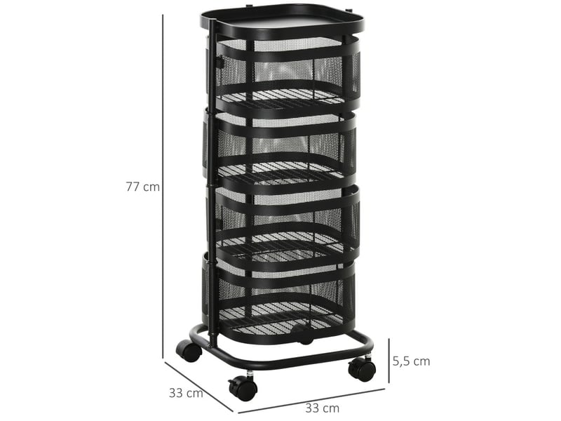  Desserte de cuisine 33x33x77 cm 4 niveaux avec roulettes métal noir  - Conforama E