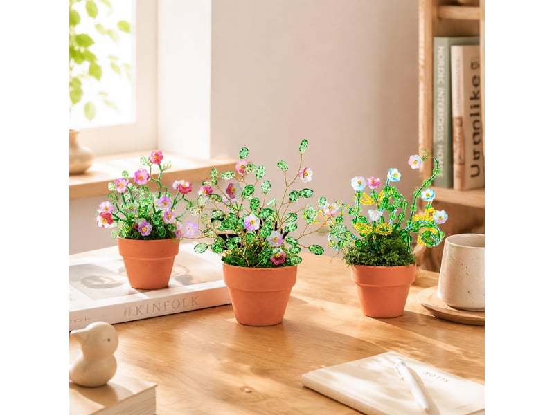  Kit plantes en perles 3000 pièces, fleurs et feuilles en verre, kit diy avec pots outils et tutoriel pour adultes  - Conforama C