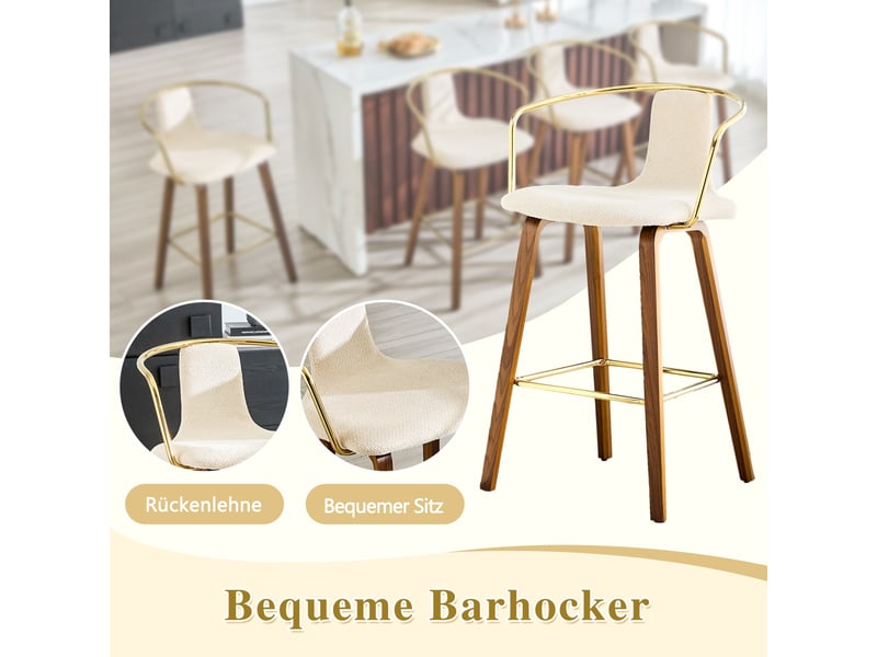  Lot de 2 tabourets de bar 48x44x88cm  - modern skandinavisch - pieds en noyer - siège en velours teddy - beige  - Conforama E