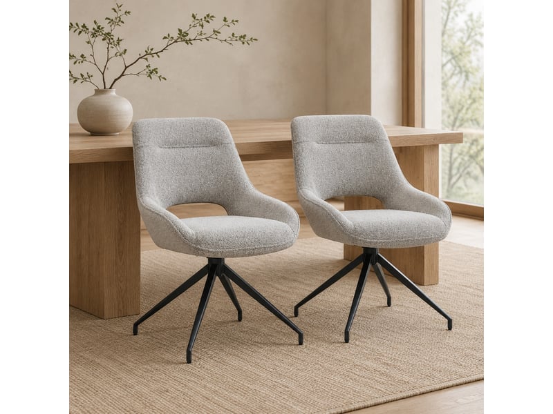  Lot de 2 chaises de salle à manger pivotantes 360° beige-gris et noir  - Conforama D