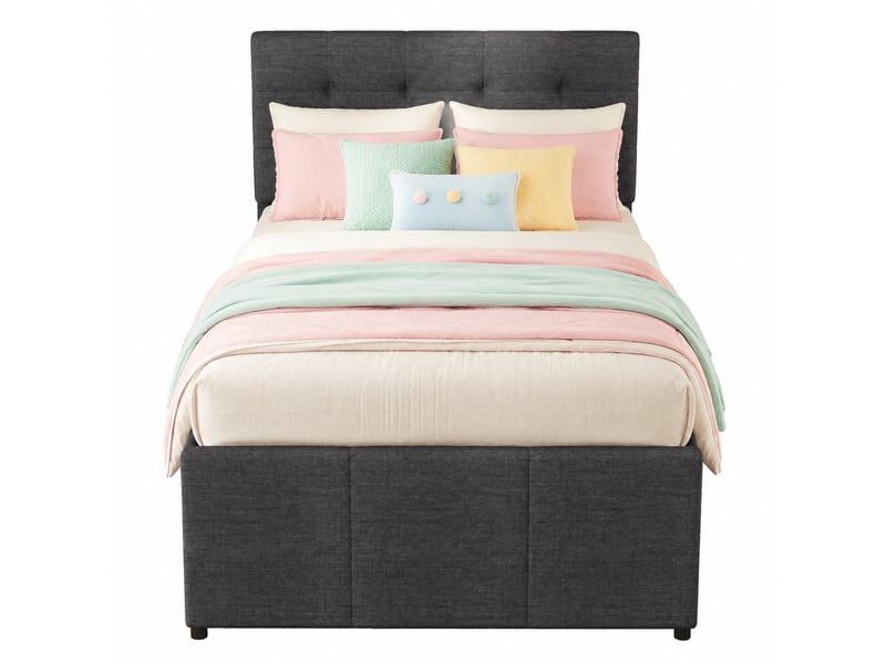  Lit gigogne 90x200 cm avec 3 tiroirs et tête de lit réglable, gris  - Conforama A
