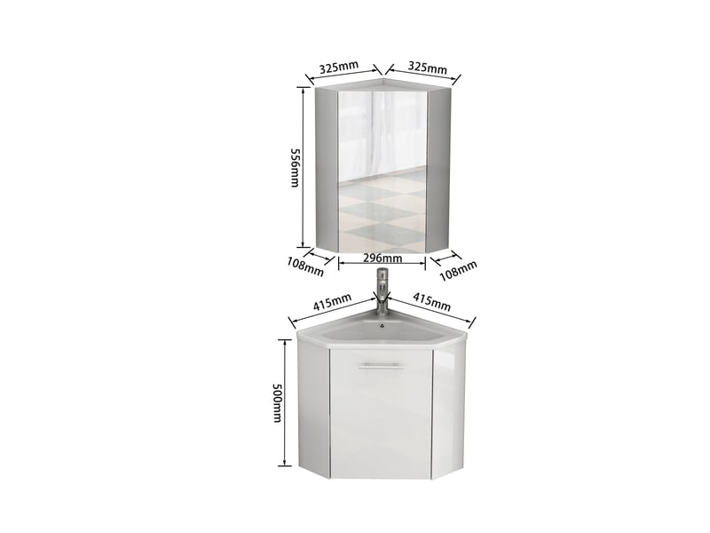  Ensemble meuble d’angle de salle de bain blanc avec vasque céramique et armoire miroir  - Conforama C