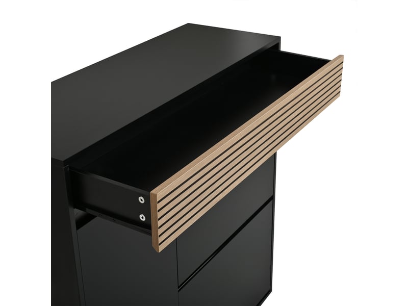  Meuble à chaussures étroit 100x35x105 cm avec tiroir et portes abattantes mdf noir + bois naturel  - Conforama E