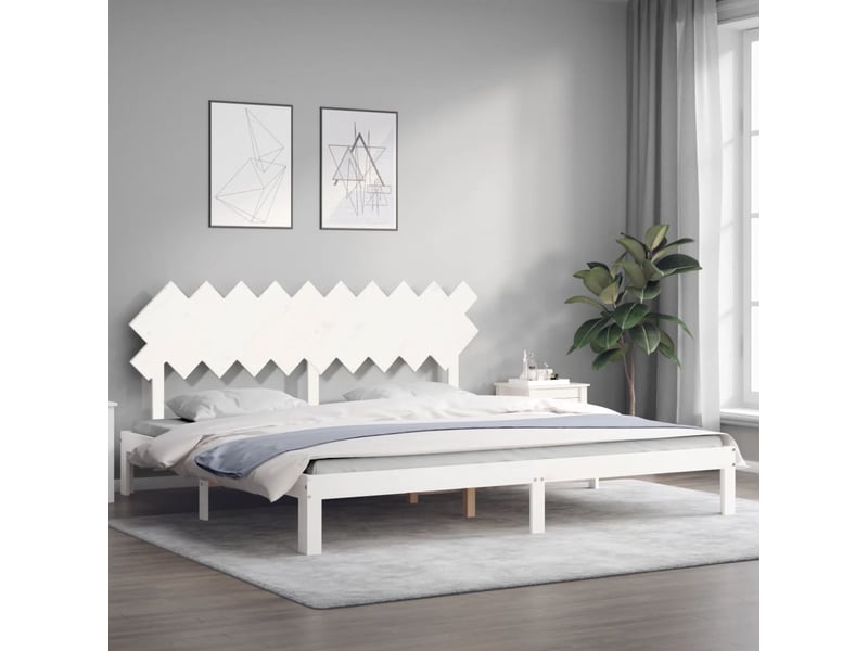  Lit double- lit adulte -  cadre de lit sans matelas blanc 200x200 cm bois massif de pin  - Conforama B