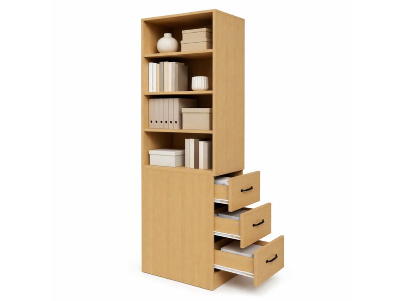  Bibliothèque 60x38x180 cm, tiroirs latéraux interchangeables gauche et droite, meuble salon et bureau, aggloméré, chêne  - Conforama A
