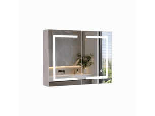 Armoire de toilette avec miroir led mural - résistante à l'humidité - double porte - étagères en verre trempé réglables