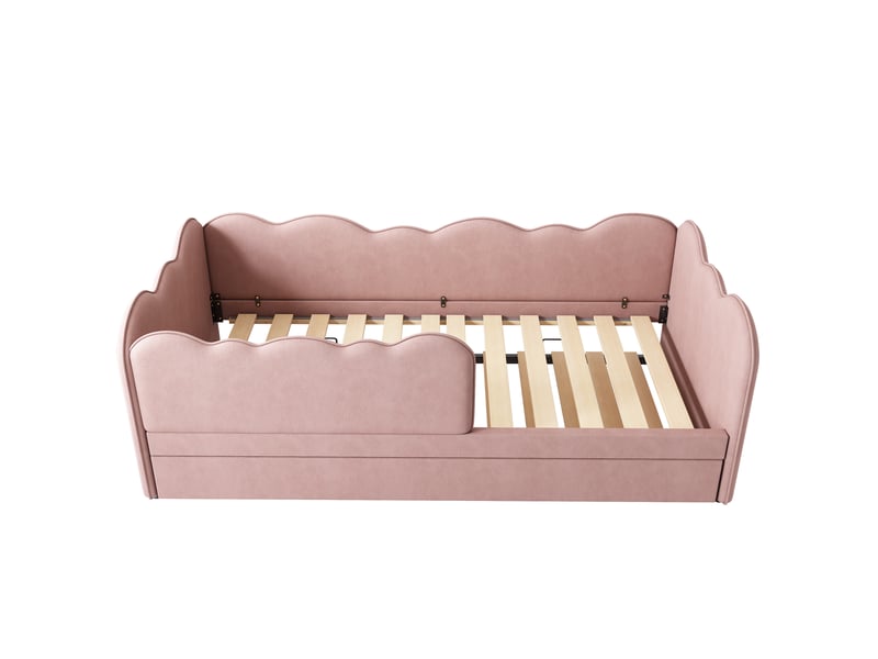  Lit gigogne 90x190 cm rose velours avec sommier à lattes et lit d'appoint evarich - Conforama A