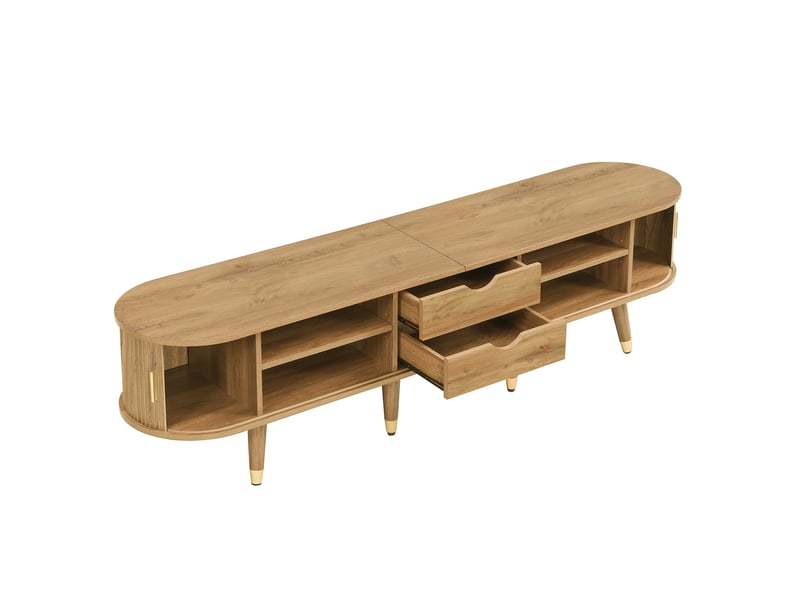 Meuble tv avec portes coulissantes 175 cm bois clair style rustique détails dorés - Conforama W