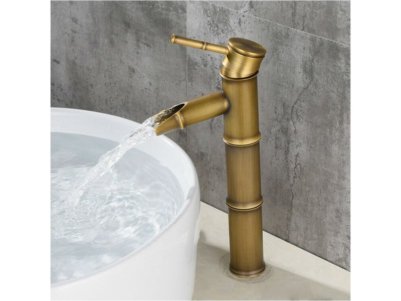  Robinet takabamboo, robinet de lavabo cascade, alimentation en eau chaude et froide monotrou, robinet de salle de bain en bronze HRC0001019LY - Conforama B