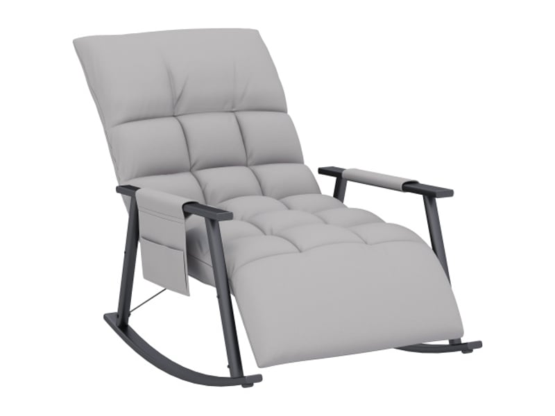  Fauteuil à bascule gris en microfibre avec repose-pieds, dossier réglable, poche latérale, 120 kg  - Conforama A