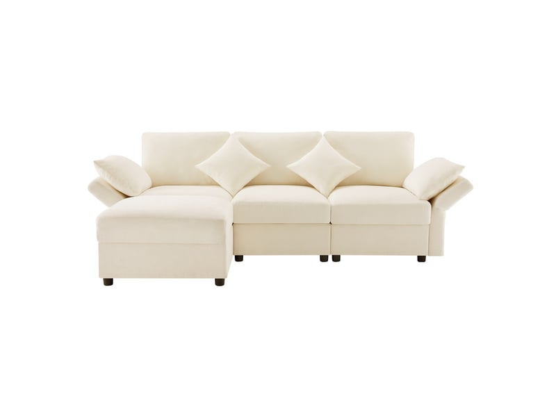 Canapé d'angle moderne ,4 places,avec 4 coussins et accoudoirs réglables, en chenille ,218x156x86cm,beige - Conforama A