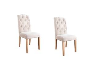 Lot de 2 chaises regina beige capitonnées – haut dossier chesterfield et pieds en bois massif