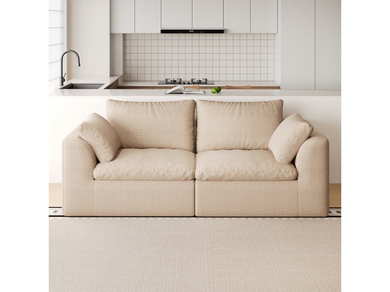  Canapé droit 2 places en tissu lin kaki, 180 cm, mousse compressée IKSETERA TRADING LTD - Conforama B
