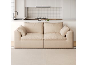 Canapé droit 2 places en tissu lin kaki, 180 cm, mousse compressée