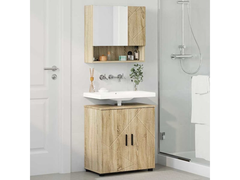 Ensemble de mobilier de salle de bain 2 pc chêne sonoma cf64116 - Conforama D