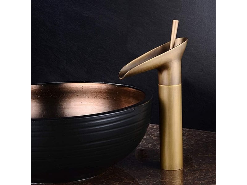  Robinet de lavabo de salle de bains, en bronze et cuivre, mitigeur de style cascade, mitigeur réglable pour eau chaude et eau froide  - Conforama C
