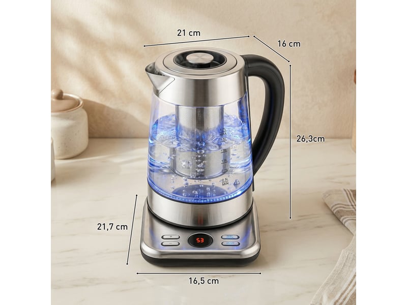 Bouilloire électrique, 1,7l, ébullition rapide 2200w avec thermostat strix, fonction maintien au chaud, infuseur à thé - Conforama C