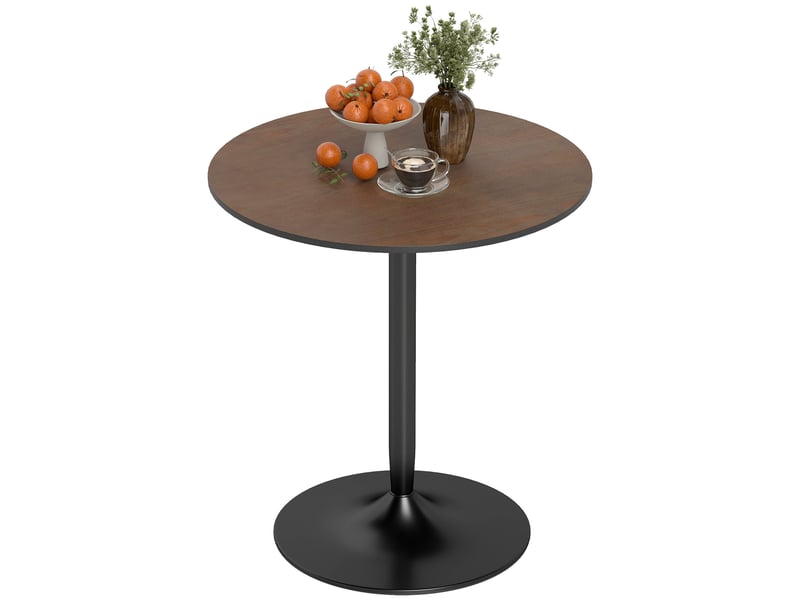  Table à manger ronde 70 cm pour 2 personnes avec plateau en placage de bois massif et piétement en acier marron  - Conforama B