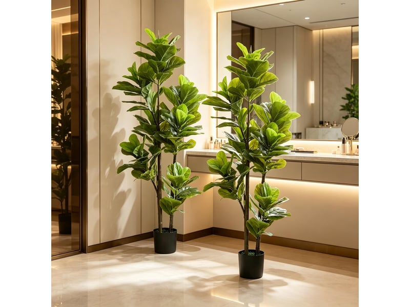  Lot de 2 figuiers lyre artificiels 150 cm avec pots en ciment, plantes décoratives d’intérieur  - Conforama D