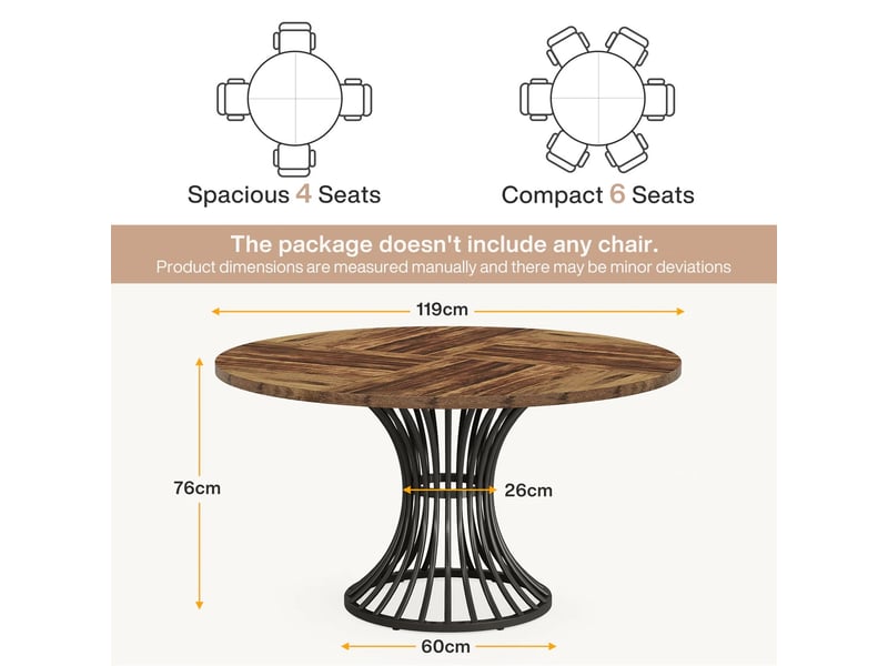 Table à manger ronde en mdf et métal marron rustique et noir ø119x76,5 cm - Conforama C