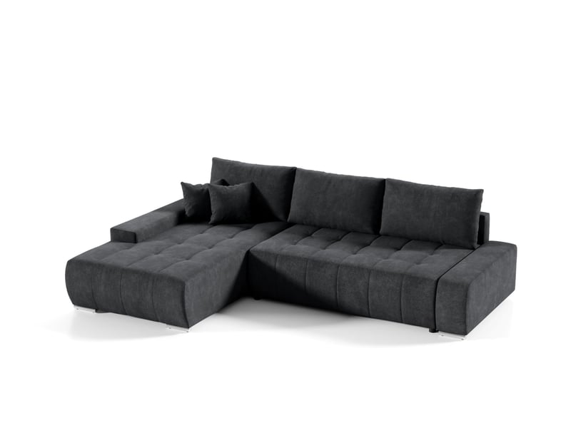  Canapé d'angle convertible velutti l velours aston noir, méridienne gauche avec coffre  - Conforama A
