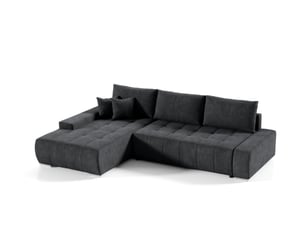 Canapé d'angle gauche convertible   4 places Velours noir avec coffre de rangement