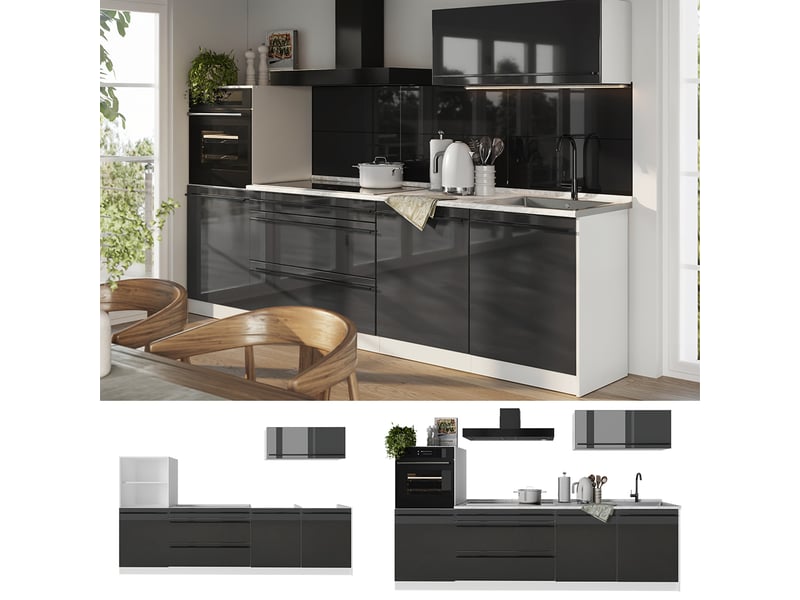  Vicco cuisine, anthracite haute brillanceblanc, 280cm plan de travail anthracite  - Conforama D