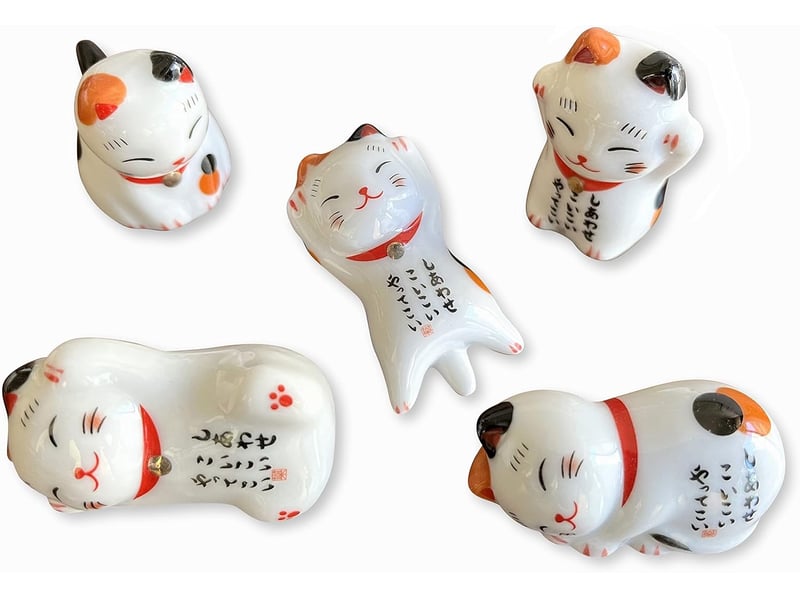 Repose-baguettes en céramique en forme de chat mignon - pour cuillère, couteau, fourchette (chat porte-bonheur 5 pièces) - white - Conforama A
