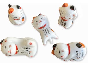 Repose-baguettes en céramique en forme de chat mignon - pour cuillère, couteau, fourchette (chat porte-bonheur 5 pièces) - white