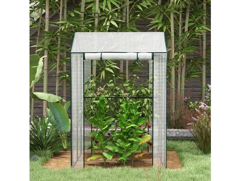  Serre de jardin 100 x 80 x 150 cm – blanche – deux portes et quatre aérations latérales en pe renforcé  - Conforama B