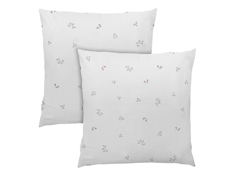  Parure de lit imprimée en gaze de coton, fleurettes 240x220+2x65x65cm  - Conforama E
