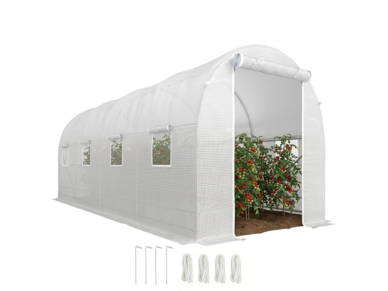  Serre tunnel de jardin de 5 x 2 x 2 m avec structure en acier et bâche en polyéthylène blanc  - Conforama A