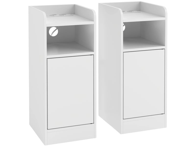  Lot de 2 tables de chevet avec station de charge, tables de nuit avec compartiment ouvert, étagère réglable, blanc  - Conforama B