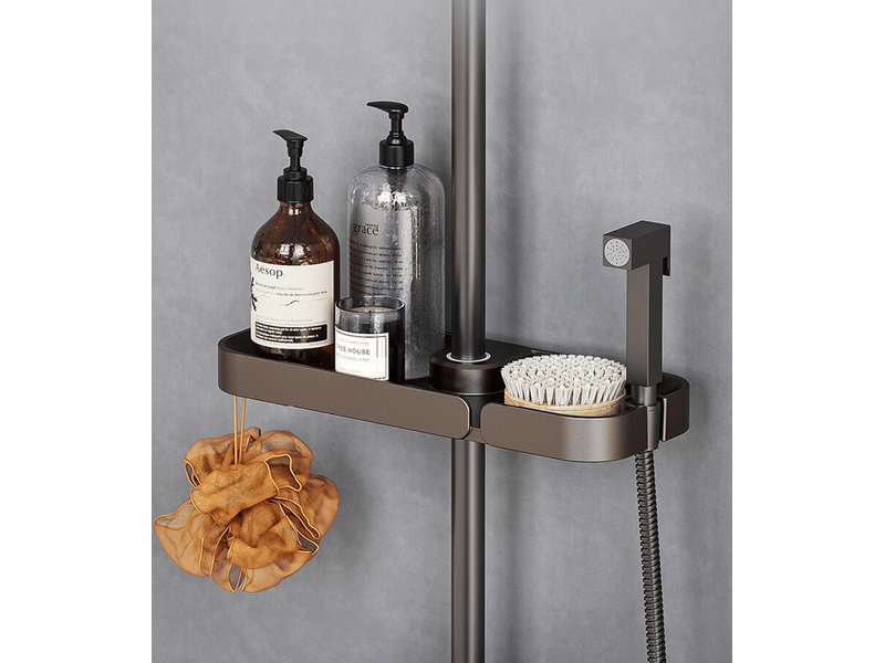  Étagère de douche sans perçage avec porte-savon - support de rangement pour barre de douche 18-25 mm - crochet invisible et design intégré  - Conforama A
