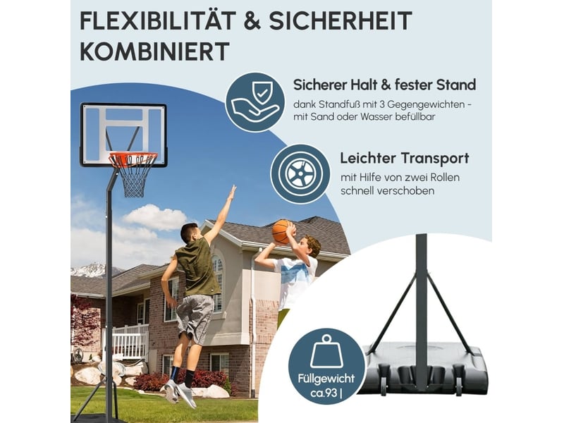  Panier de basket sur pied 90x165 cm – noir – hauteur réglable 255 à 305 cm avec roulettes pour intérieur et extérieur  - Conforama D