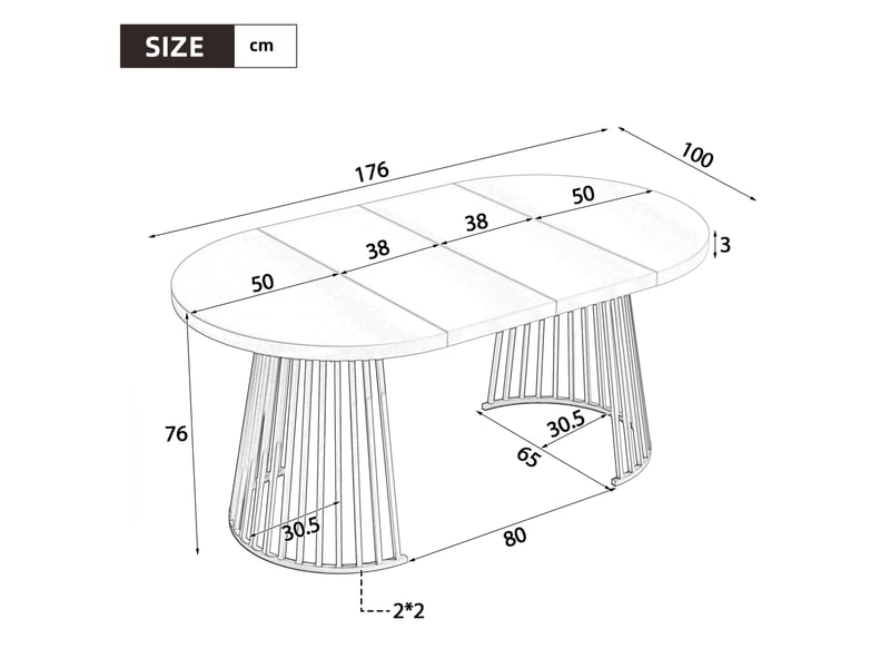  Table à manger extensible 4 à 8 personnes avec plateau 3 cm, structure métal, pour salle à manger en mdf chêne et noir  - Conforama E
