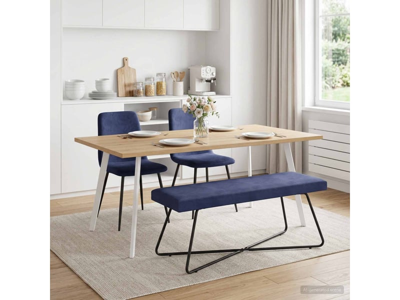  Banc, canapé 2 places bleu police 110x40x45 cm velours  - Conforama C