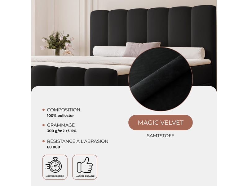 Lit adulte ferrero - 140x200 cm - coffre de rangement à ouverture latérale - avec matelas à ressorts - noir FERRERO - Conforama C