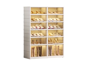 Armoire à chaussures rangement modulable rangement chaussures structure pliable en polypropylène 6 niveaux porte semi-transparente magnétique capacité de 24 paires espace dédié aux bottes roulettes dissimulées et montage sans outils