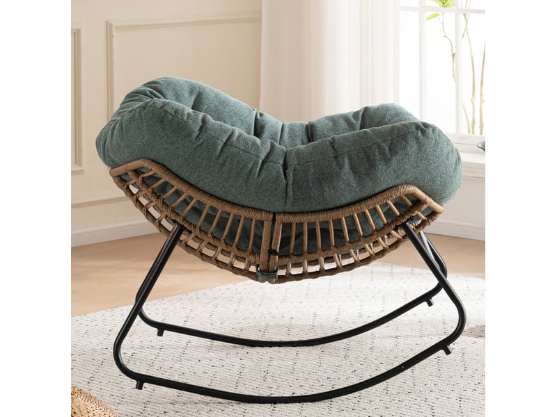  Chaise à bascule verte en tissu chenille - chaise papasan moderne pour enfant, salon et chambres  - Conforama D